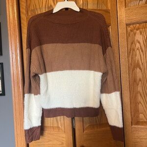 SHEIN Brown and Cream Striped Sweater